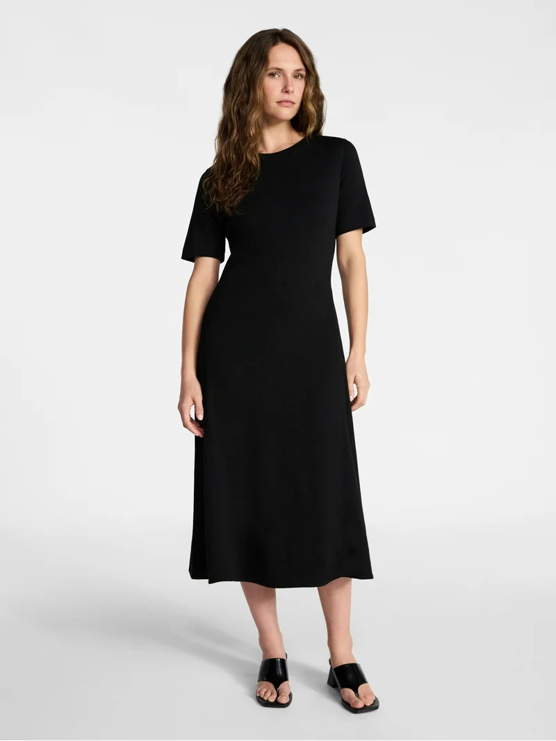 Time and Tru Women's and Women's Plus Seamed Cotton Midi Dress, Sizes XS-4X | Walmart (US)