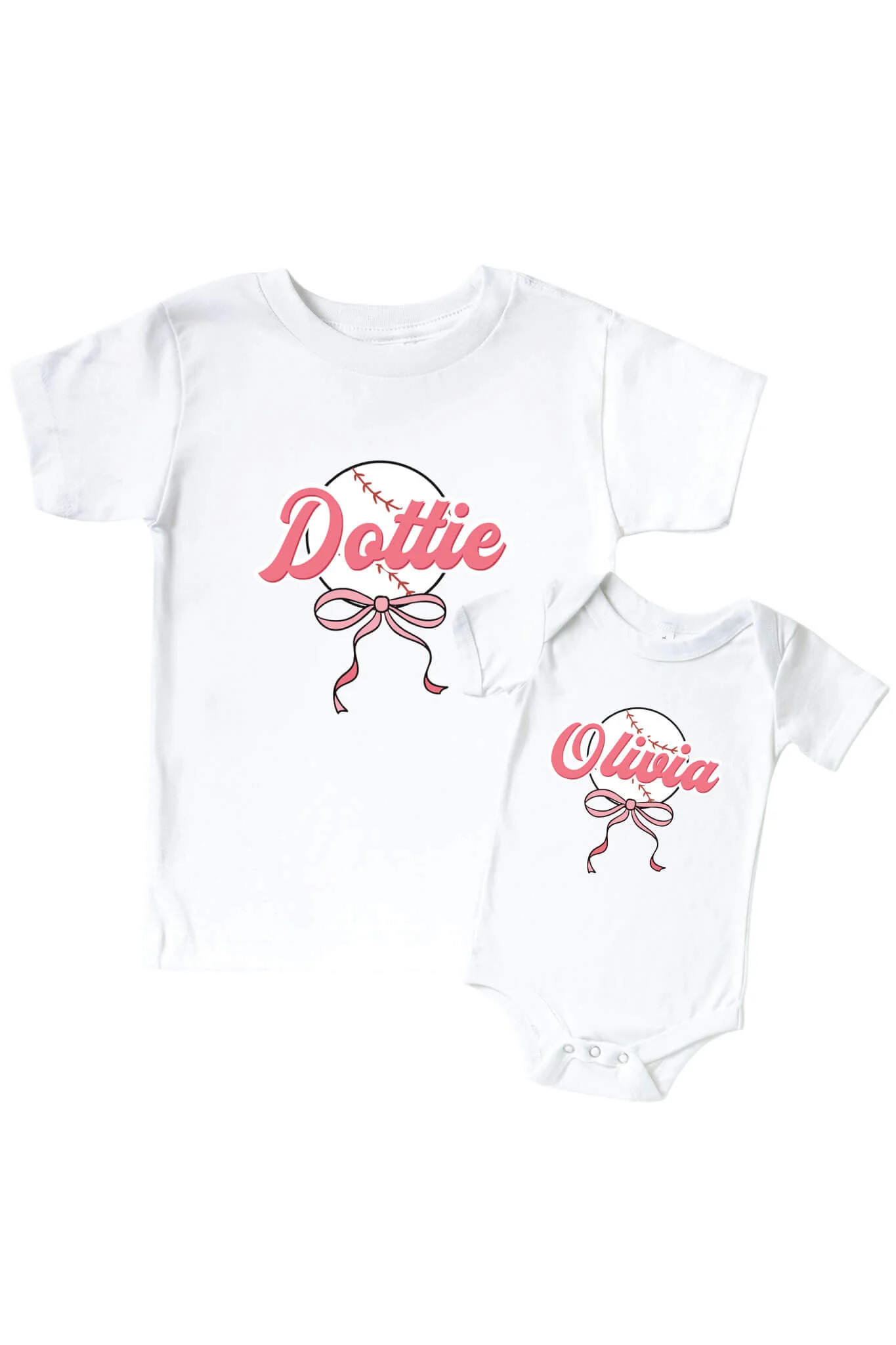 Personalized Ballpark Babes Graphic Bodysuit & Kids Tee | White | Caden Lane
