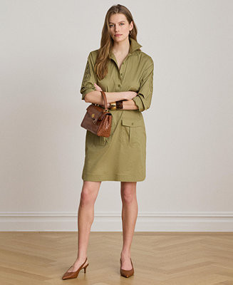 Women's Spread Collar Lace-Up Trim Shirt-Dress | Macy's