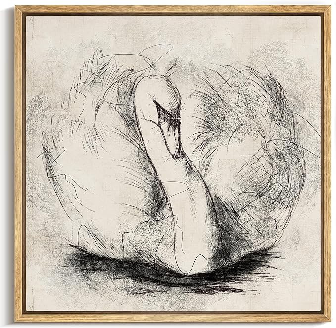 MUDECOR Framed Canvas Print Wall Art Graceful Swan Sketch Abstract Feather Lines Illustrations Re... | Amazon (US)