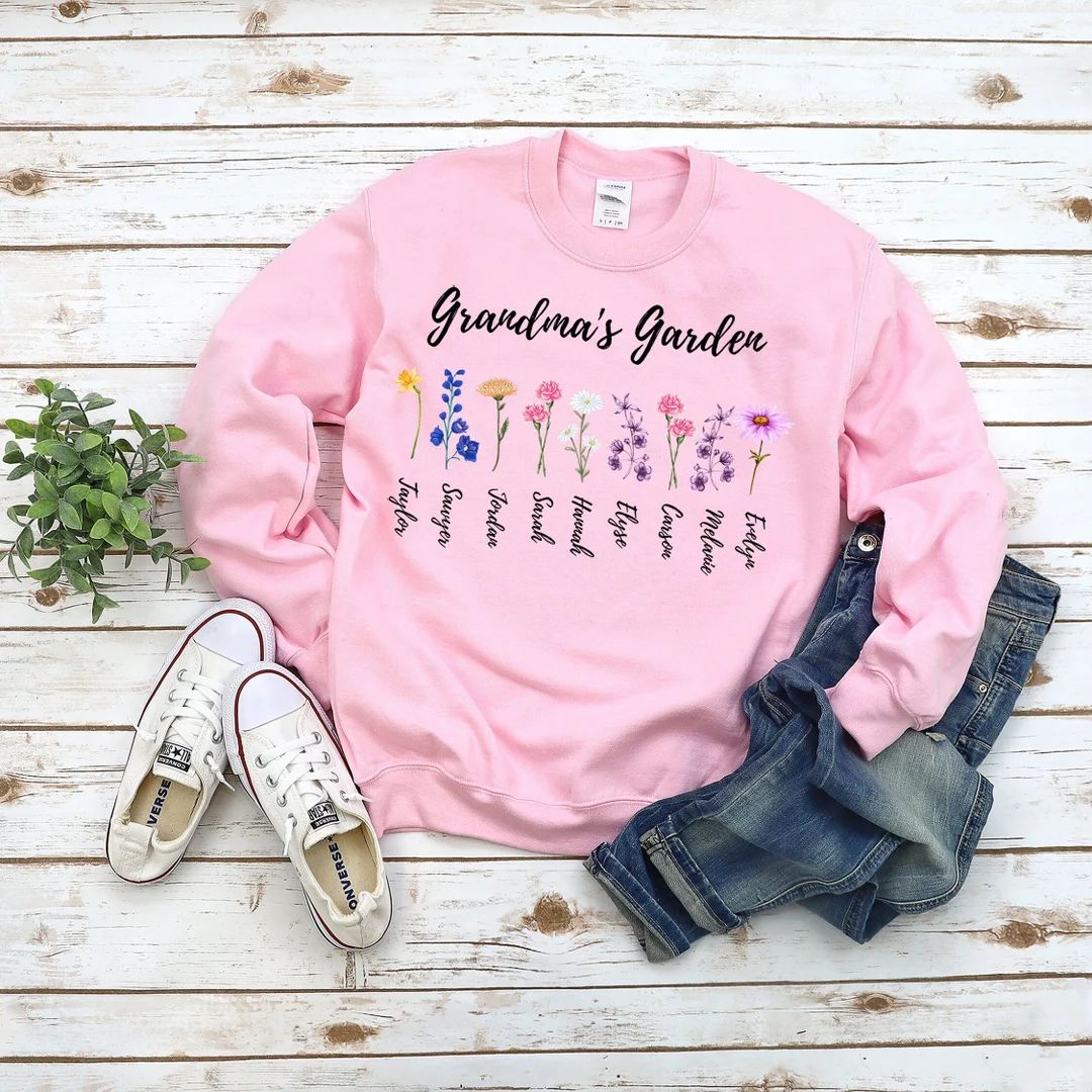 Personalized Grandma's Garden Sweatshirt, Custom Birth Flowers Kids Names, Unique Mother's Day or... | Etsy (US)