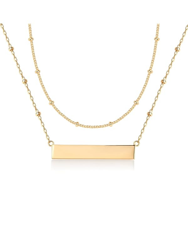 PAVOI 14K Gold Plated Layering Necklaces | Stylish Minimalist Design Pendant Necklaces | Bar, Lot... | Amazon (US)