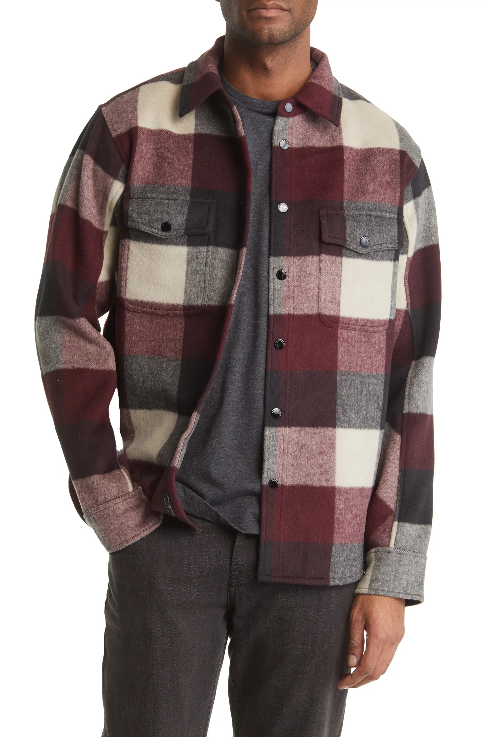 rag & bone Jack Buffalo Check Wool Blend Snap-Up Shirt | Nordstrom | Nordstrom