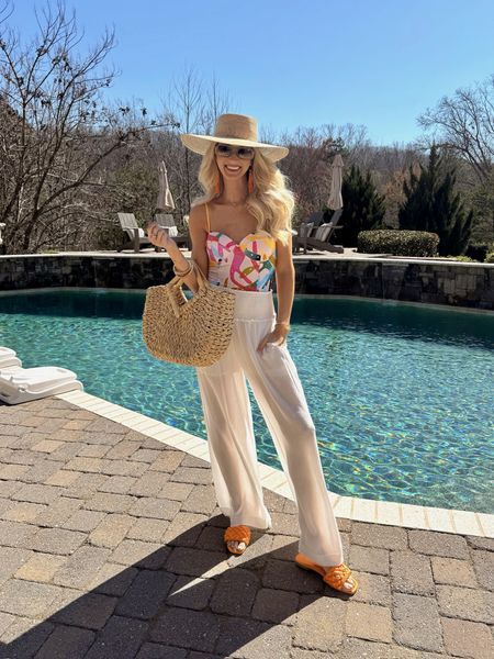 EMBRACING THE SUN ONE PIECE SWIMSUIT & IT'S YOUR MOVE WHITE PANTS / summer swim resort style / straw bag / lack of color boater hat / wearing size S in swimsuit & pants 

#LTKswim #LTKfindsunder50 #LTKstyletip