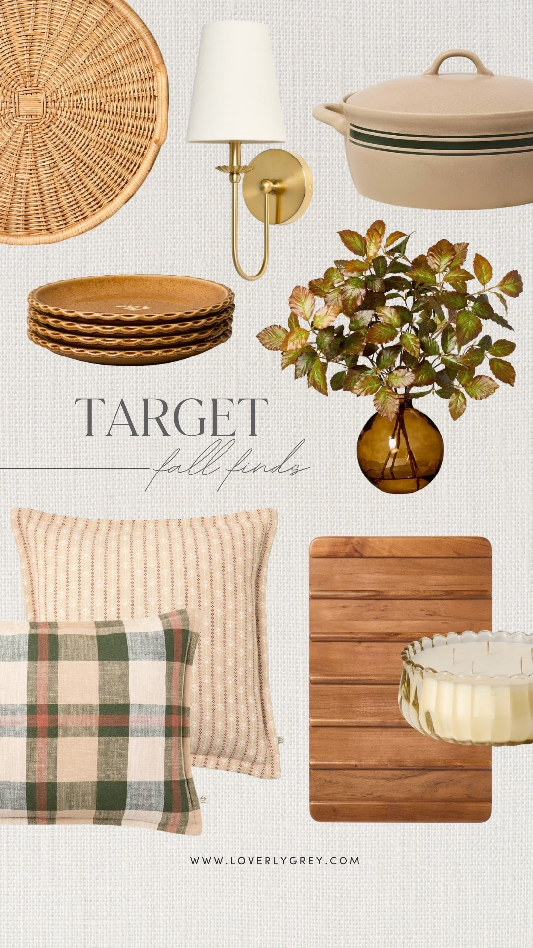 Target fall decor finds in warm neutrals, including plaid pillows, woven accents, brass lighting, wood serving pieces, fall greenery and seasonal dinnerware. Easy fall home updates for the kitchen, living room and dining room!

#LTKSeasonal #LTKHome