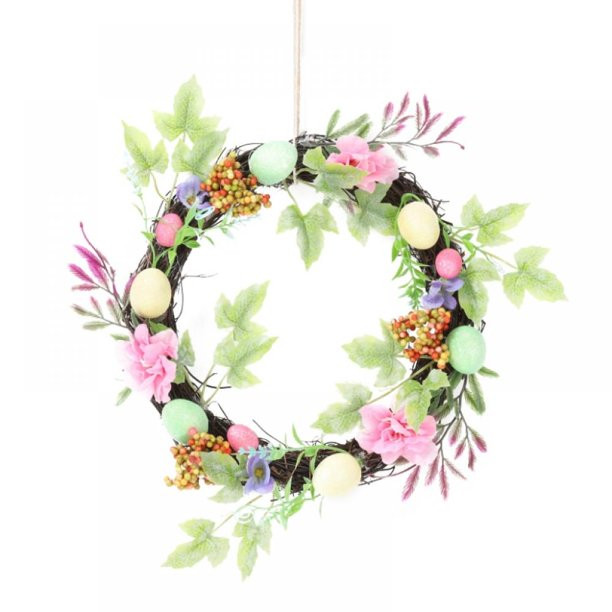 Easter Wreath 11.8" for Front Door Decor with Artificial Easter Eggs Flowers Hanging Décor on Do... | Walmart (US)