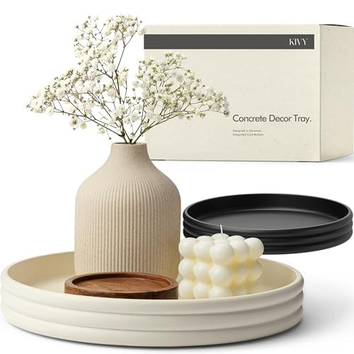 KIVY Round Decorative Concrete Tray 11x1,5 Inch - Modern Circle Coffee Table Tray - Home Decor Flat Bowl for Livingroom & Bedroom - Bandejas Decorativas - Circle Coffee Table Centerpiece (Cream) | Amazon (US)