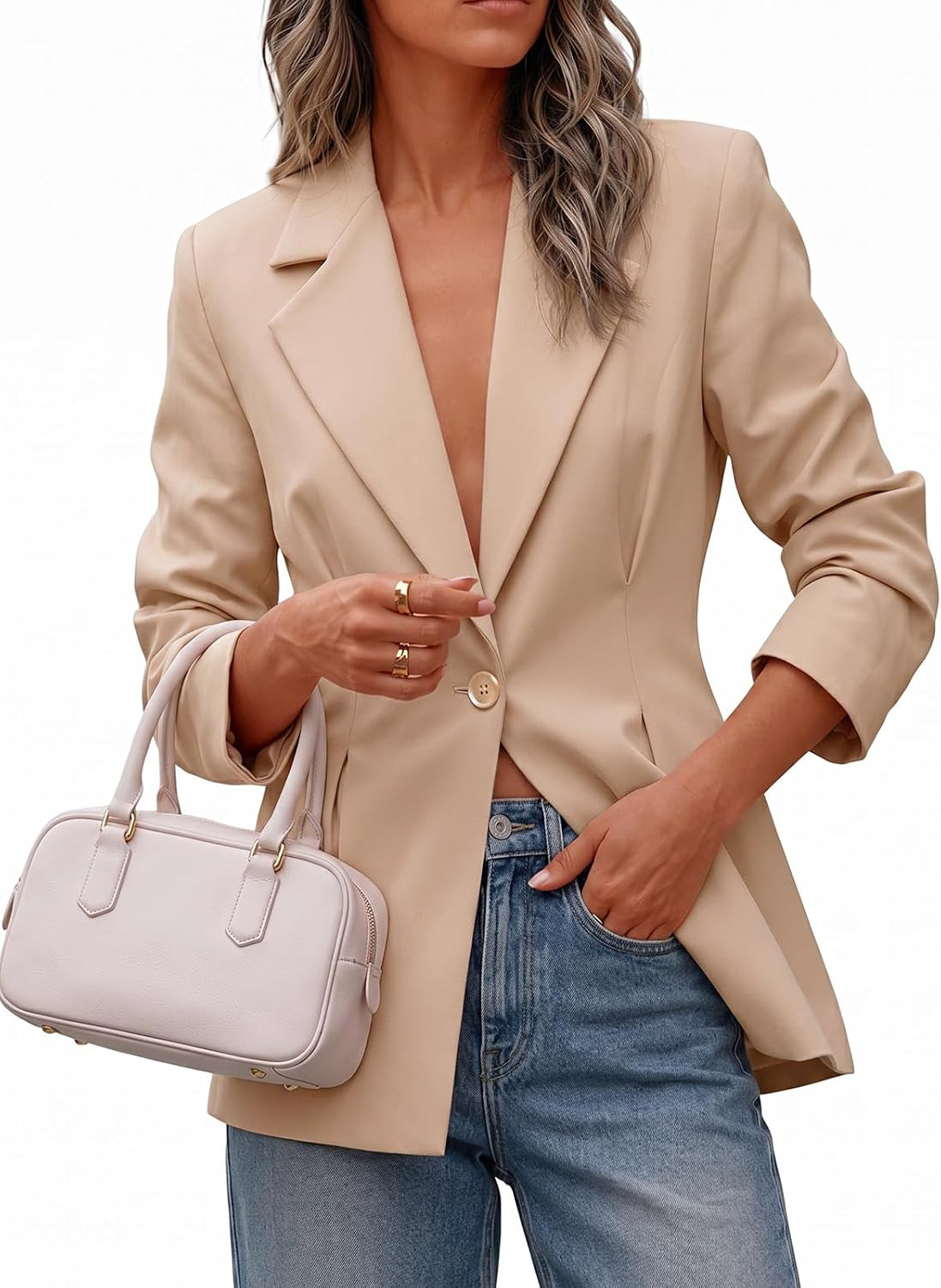 Cicy Bell Womens Business Casual Blazer Open Front Pleated Suit Jackets | Amazon (US)