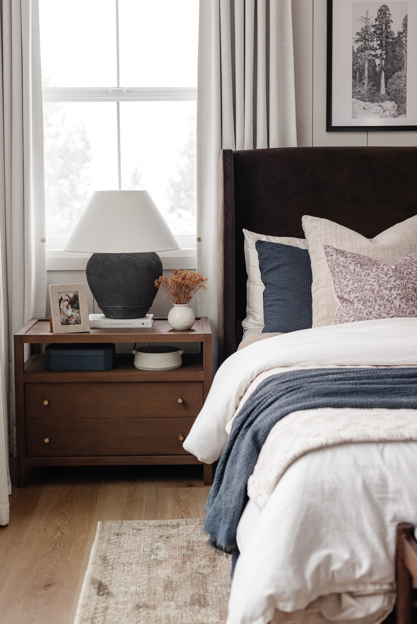 Casual and classic primary bedroom✨ 

Bedroom inspo, primary bedroom, nightstand, nightstand styling, bedding inspo, neutral bedding, Wayfair upholstered bed, table lamp, primary bedroom furniture