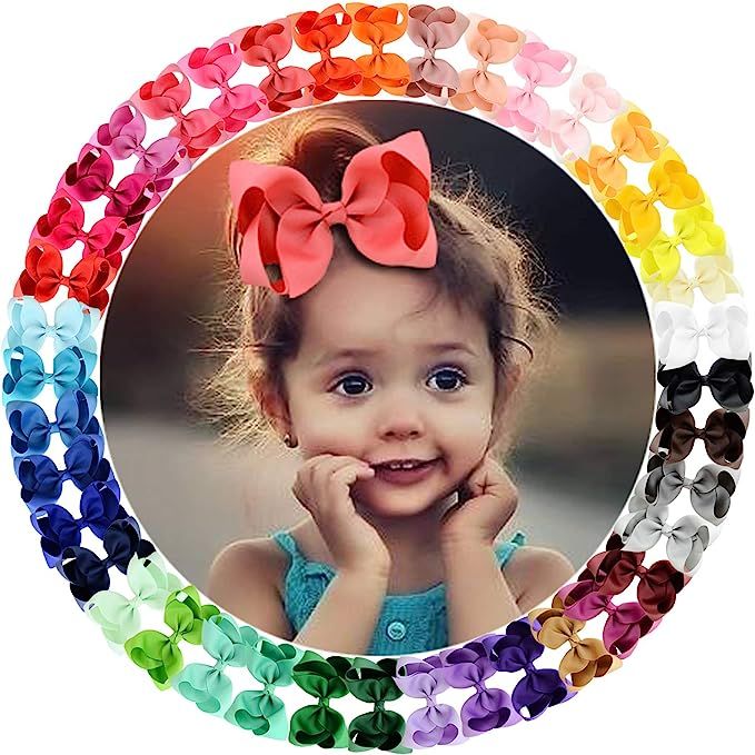 40 Colors 4.5" Hair Bows Clips Grosgrain Ribbon Bows Hair Alligator Clips Hair Barrettes Hair Acc... | Amazon (US)