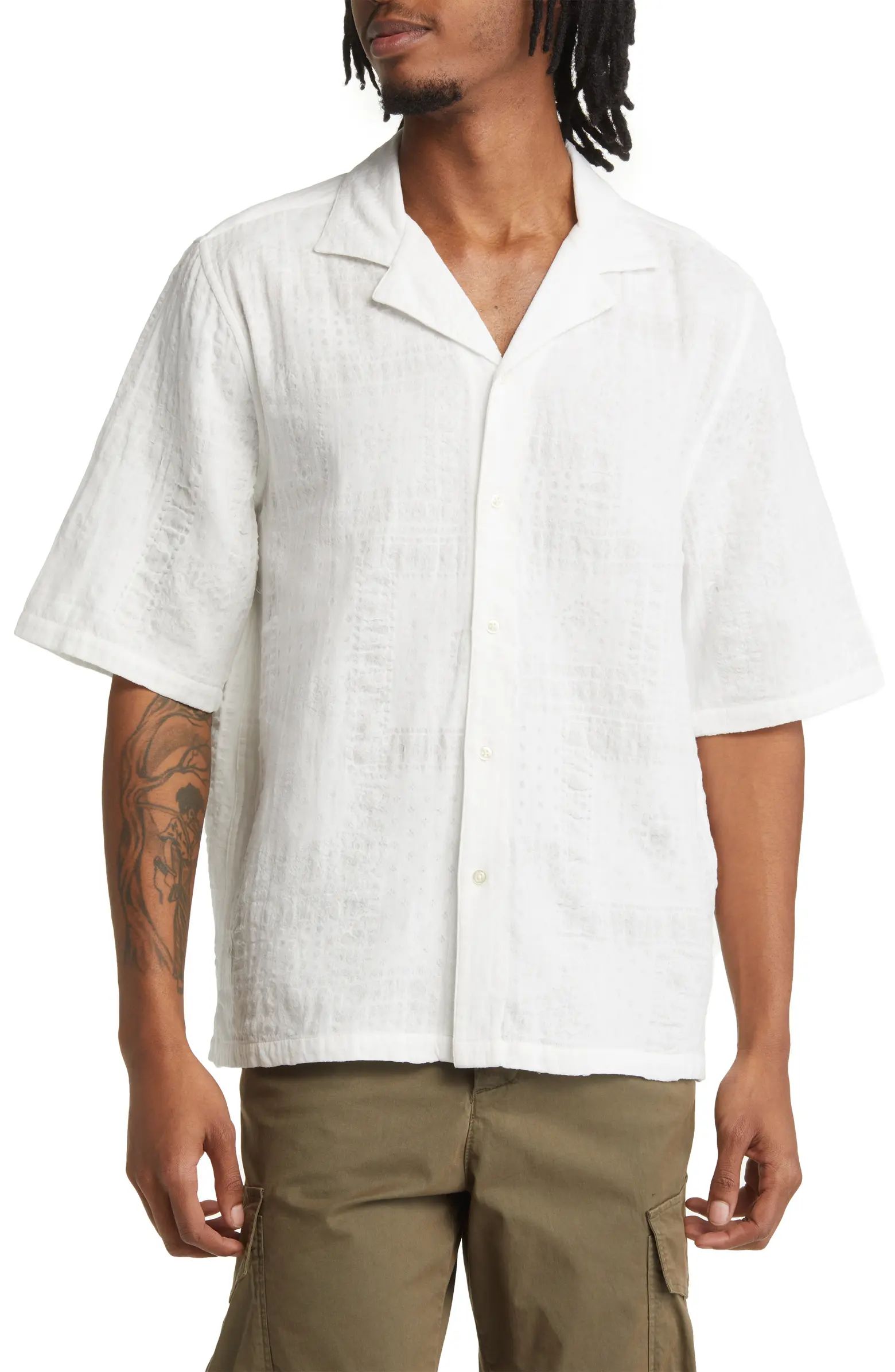 Eren Oversize Bandana Texture Short Sleeve Camp Shirt | Nordstrom