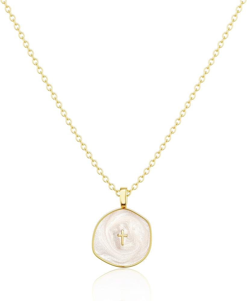 Tewiky Cross Necklace for Women-Dainty Simple 14k Gold Plated Cross Pendant Cute Necklaces for Wo... | Amazon (US)