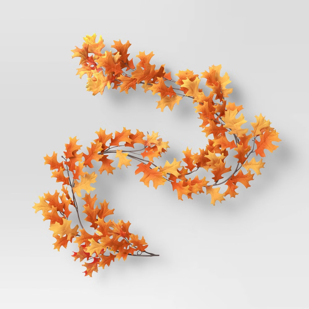 72"" Artificial Fall Leaves Garland Orange - Threshold | Target