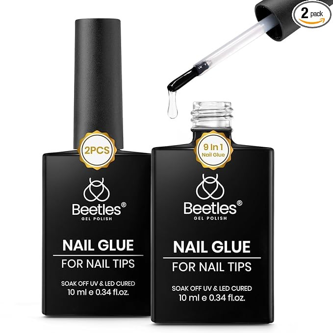 Beetles 9 in 1 Gel Nail Glue for Acrylic Nails Tips, 2 Pcs 10ml Super Strong Nail Glue for Clear ... | Amazon (US)