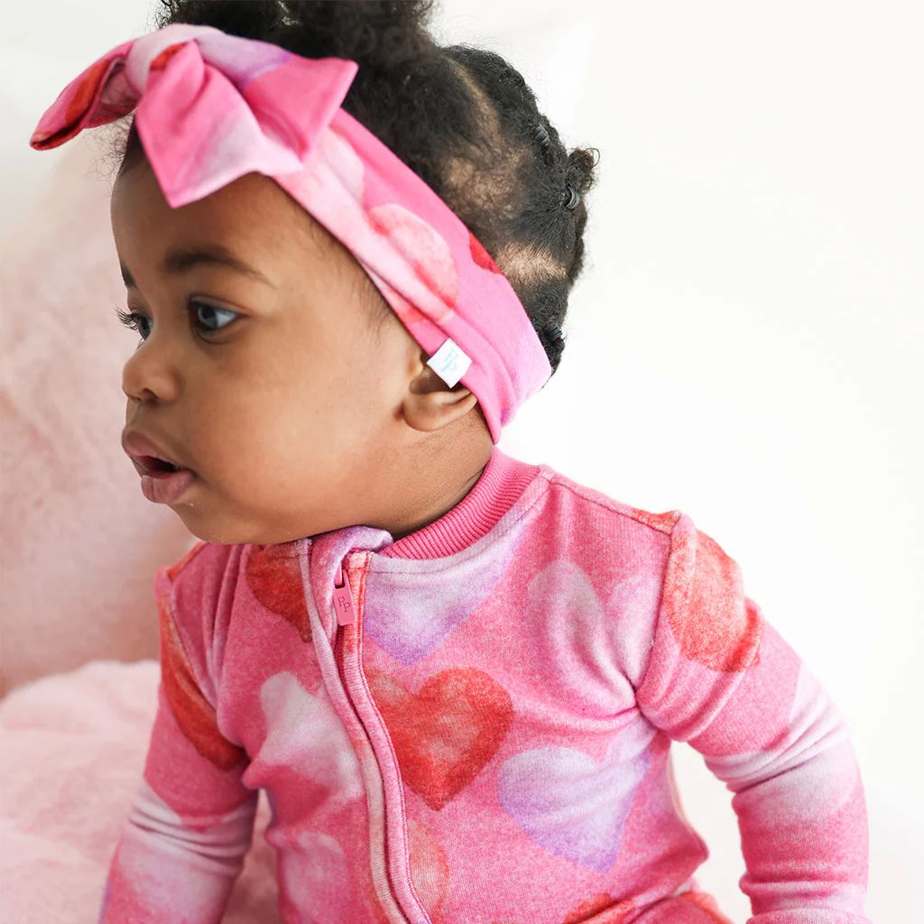 Hearts Pink Baby Girl Big Bow Headwrap | Posh Valentine | Posh Peanut