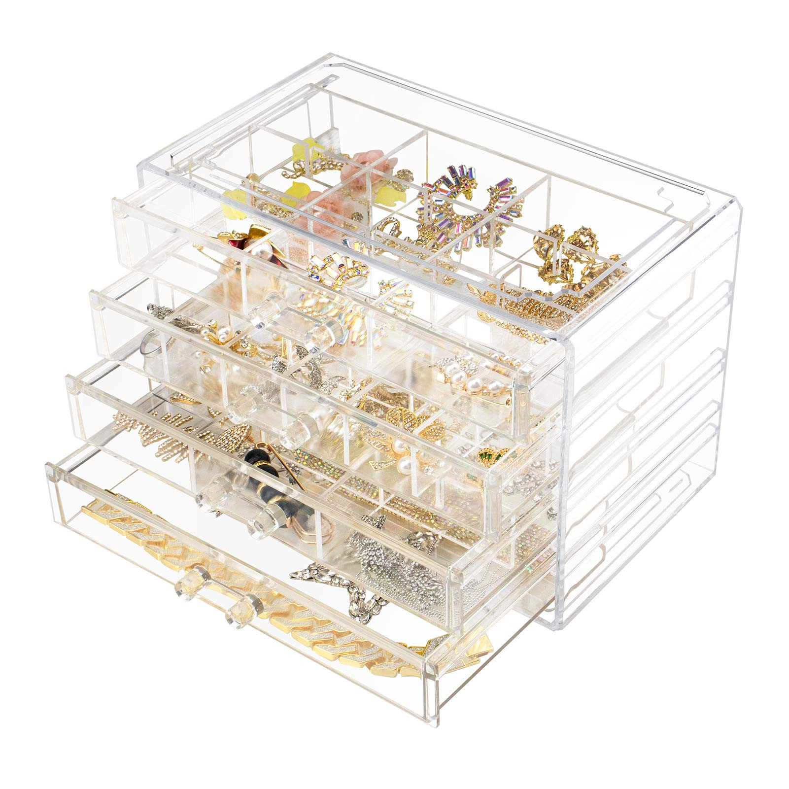 Weiai Acrylic Jewelry Box, 72 Grids Clear Jewelry Organizer with Adjustable Dividers, Large Capac... | Amazon (US)