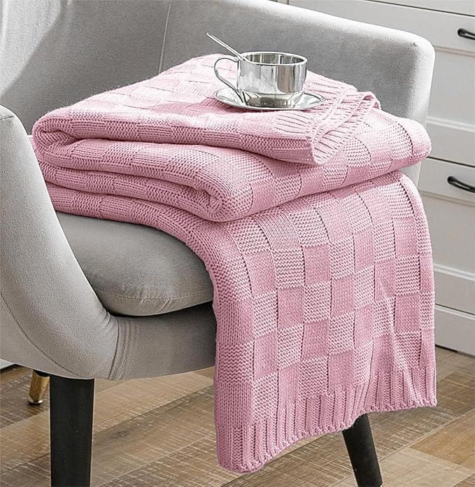 Milvowoc Pink Cable Knit Throw Blanket, Checkered Pattern Knitted Throw Blanket, Woven Blanket De... | Amazon (US)