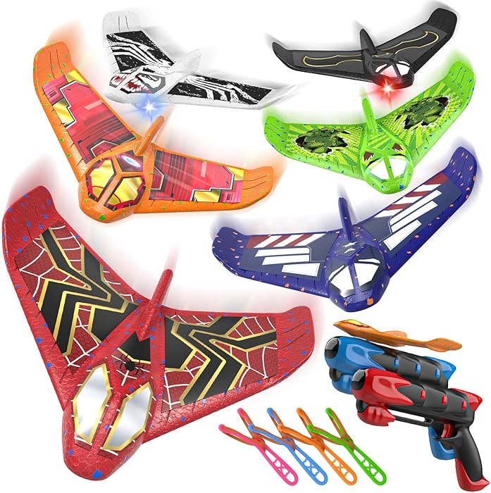 Fuwidvia 6 Pack Airplane Launcher Toys, LED Foam Airplane Toys for Kids, Outdoor Plane Flying Toy... | Amazon (US)