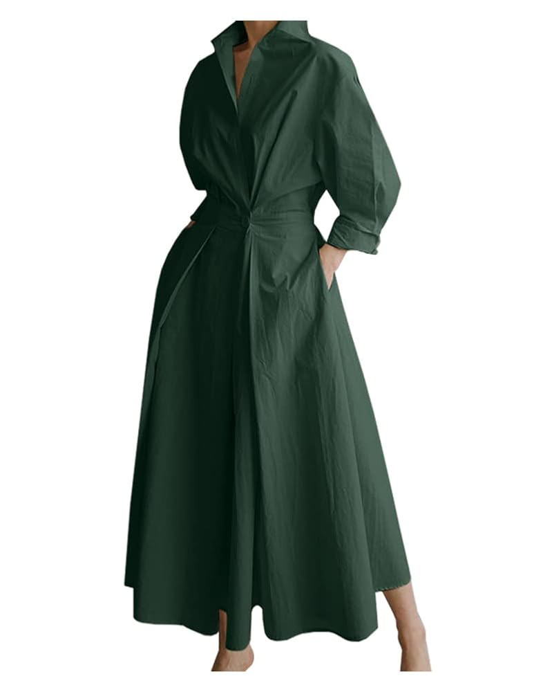 Ladyful Elegant Cotton Shirt Dress for Women A-line Long Sleeve Maxi Dress | Amazon (US)