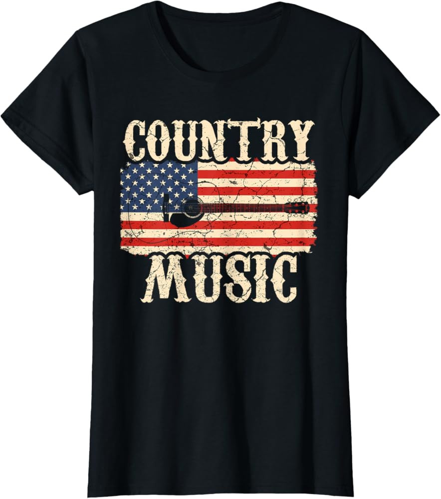 Country Music Retro Vintage Guitar American Flag T-Shirt | Amazon (US)