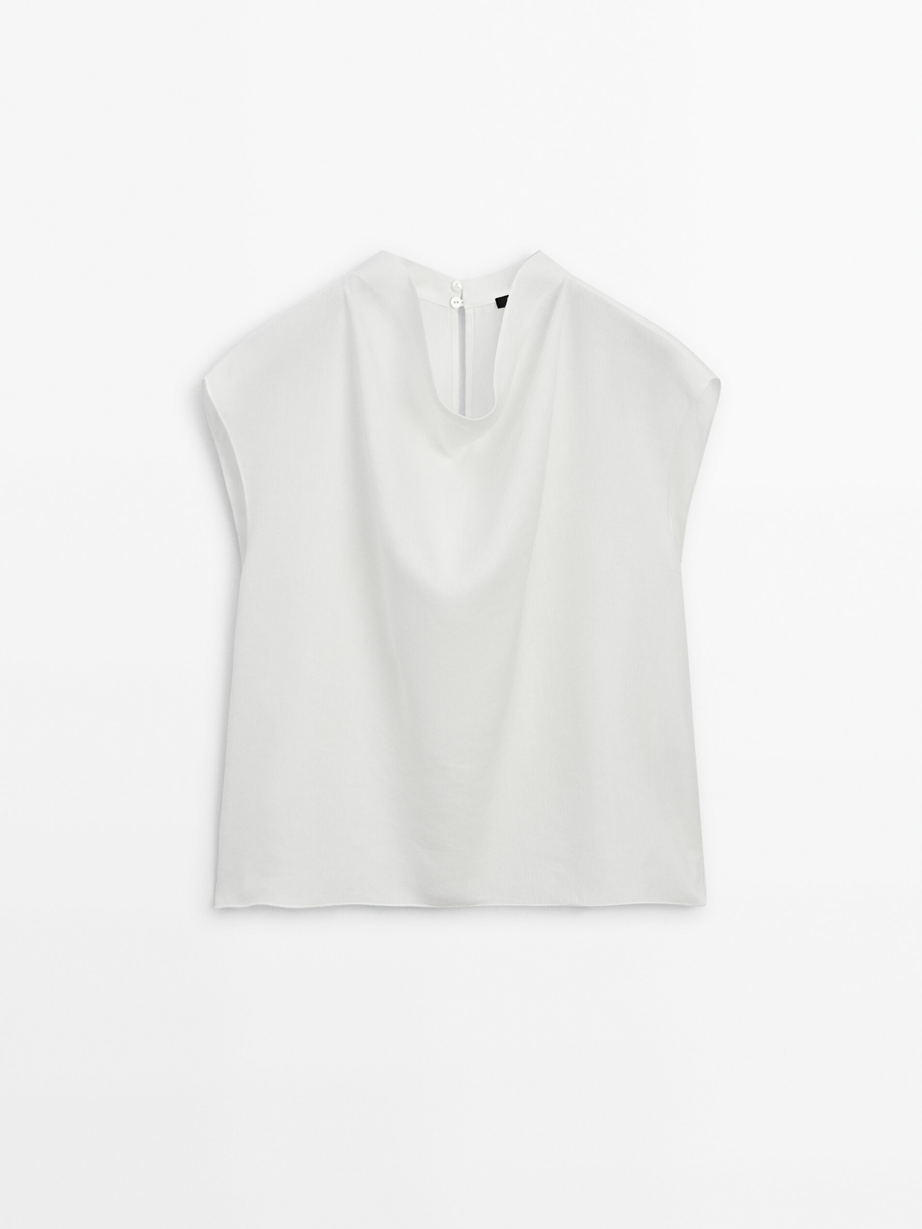 Linen blend top with a draped neck | Massimo Dutti UK