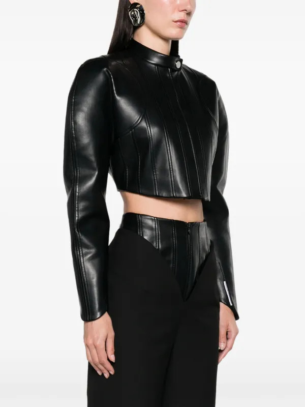 Aleksandre Akhalkatsishvili shoulder-pads Cropped Biker Jacket | Black | FARFETCH CA | Farfetch Global