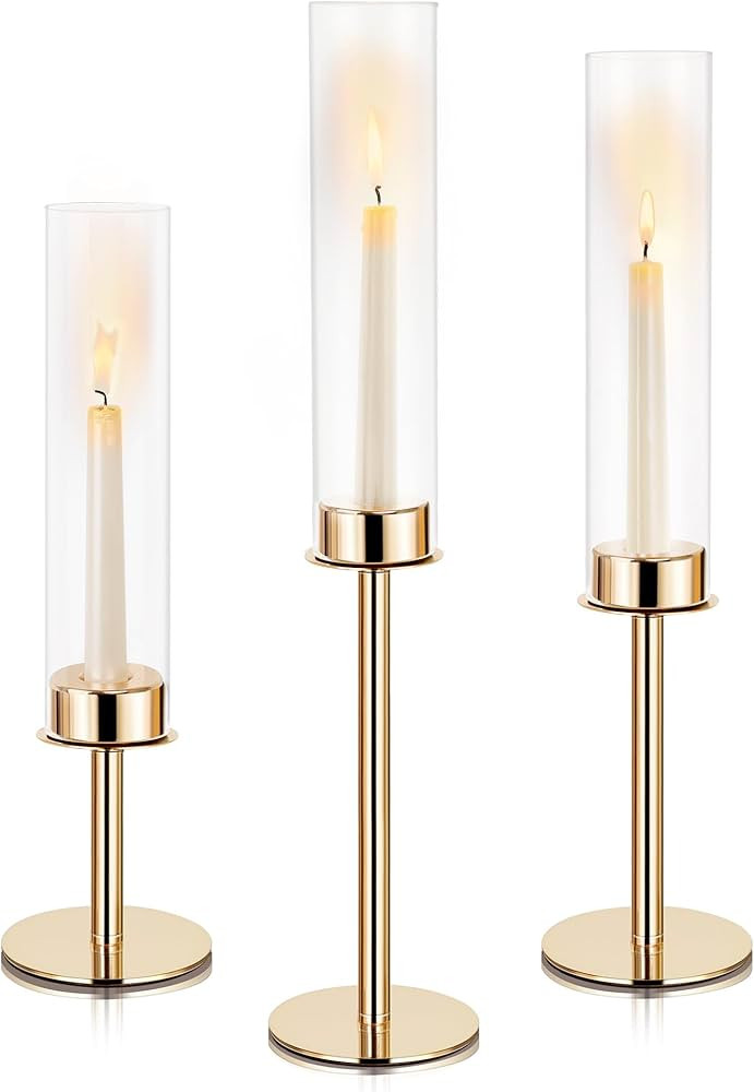 Hurricane Candle Holders Set of 3 Metal Candlestick Holder for Glass Taper Tall Candle Holders wi... | Amazon (US)