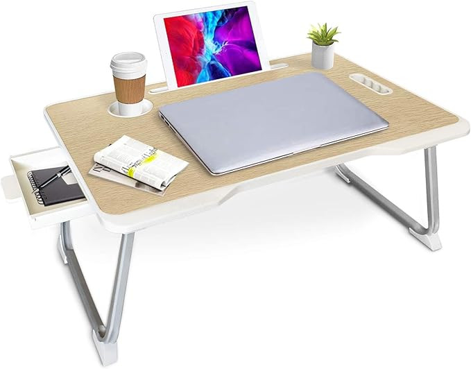 Bed Table for Laptop, Portable Laptop Bed Tray with Storage Drawer Cup Holder Device Ledge, Folda... | Amazon (US)