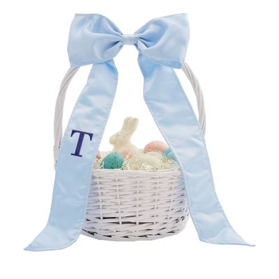 Personalization Mall Embroidered Initial Blue Bow, White Easter Basket, T | Target