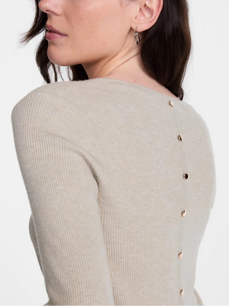 Scenario Women's V-Neck Ribbed Lightweight Sweater with Long Sleeves, Sizes XS-XXXL | Walmart (US)