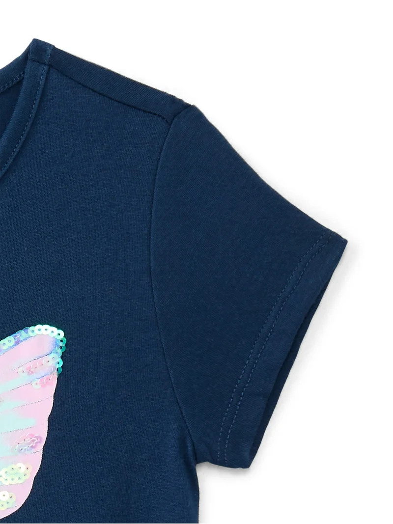Wonder Nation Girls Embellished Graphic Tee with Short Sleeves, Sizes 4-18 & Plus | Walmart (US)