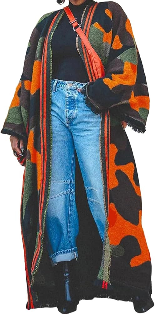 SHINFY Womens Camouflage Floor Length Long Cardigan Sweaters Open Front Camo Jacket Duster Sweate... | Amazon (US)