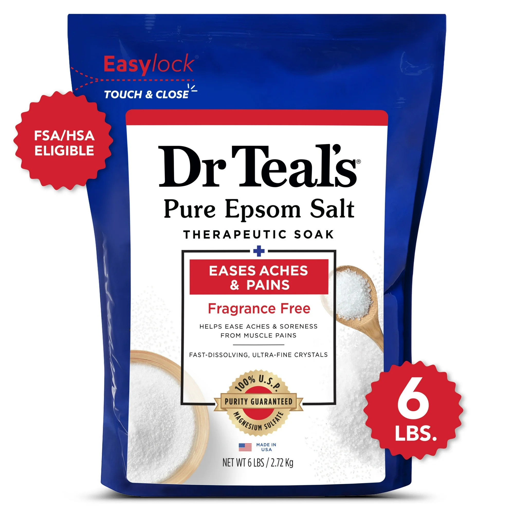 Dr Teal's Pure Epsom Salt Soak, Therapeutic, Fragrance Free, 6 lbs - Walmart.com | Walmart (US)