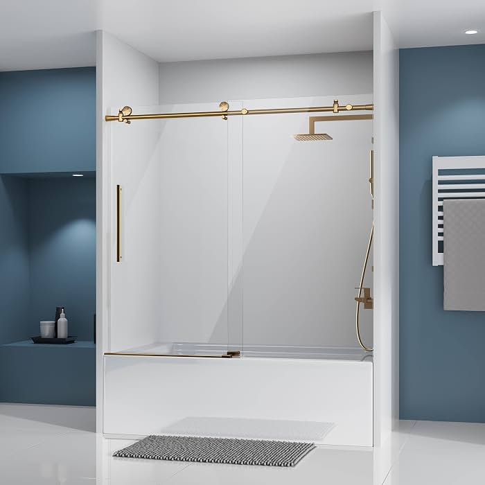 DELAVIN 56-60" W x 59" H Frameless Sliding Tub Door, Shower Door, Bypass Bathtub Door, Tub Shower... | Amazon (US)