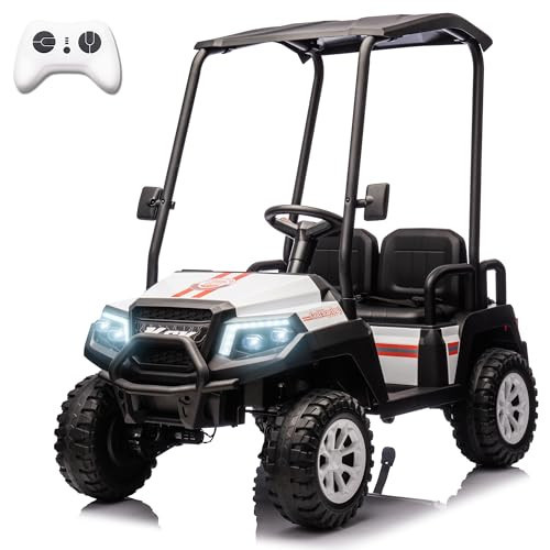 karbost 24V 7AH Golf Cart for Kids Boys Girls, Battery Powered Ride on Toys with Remote Control, 4 Seater Ride on Golf Cart with Plastic Roof, Spring Suspensions, Music Player, Horn(White) | Amazon (US)
