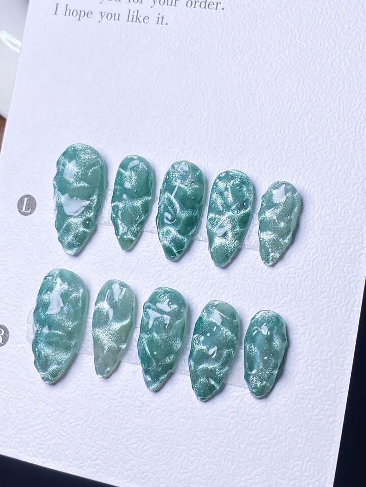 $3.97$6.47-39%10pcs Handmade Almond Shaped Lakeblue Wavy Gradient Nails, Simple Chic Glamorous Gl... | SHEIN