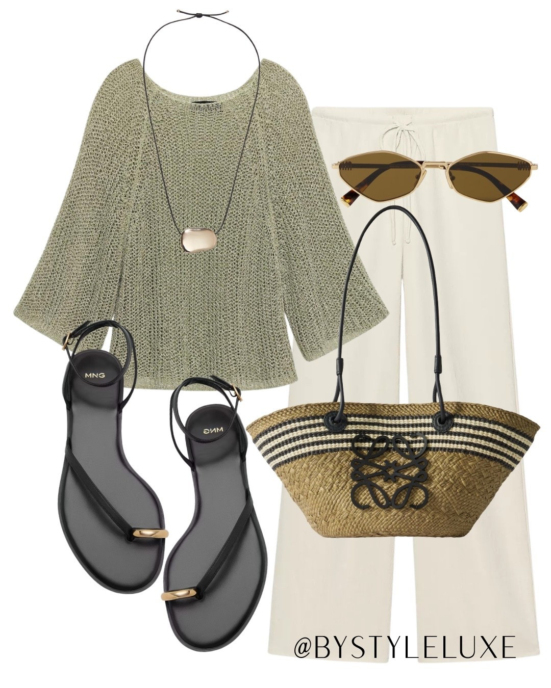 SUMMER TROUSERS - A relaxed fit drawstring trousers with a knitted green top for a chic and polished summer look 

#sandals #summeroutfit #strawbag

#LTKsummer #LTKuk #LTKeurope