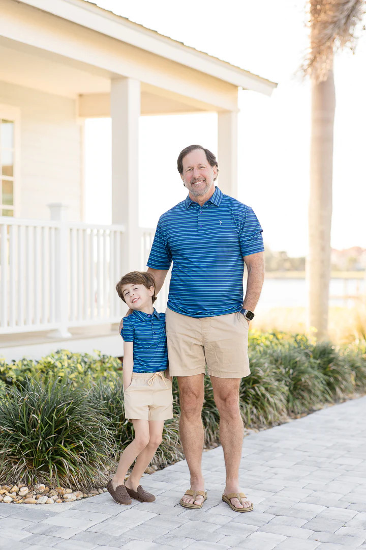 Mens Performance Polo | Sea Breeze Stripes | The Coastal Crane