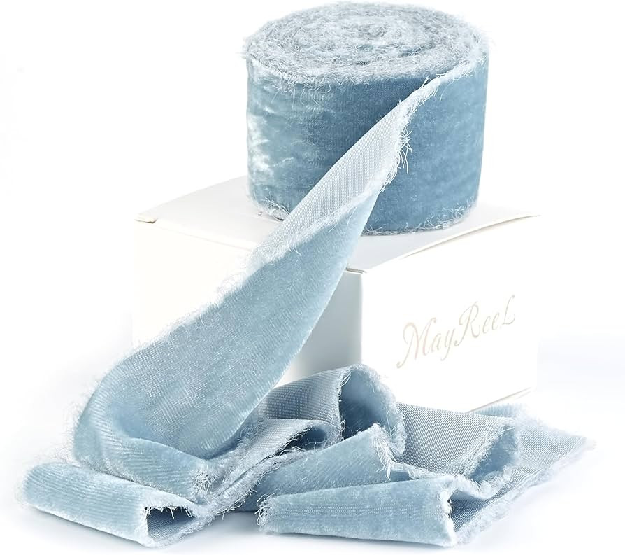 MAYREEL 2 Inch Dusty Blue Velvet Ribbon Hand Torn Slate Blue Silk Frayed Edge for Bridal Bouquets... | Amazon (US)