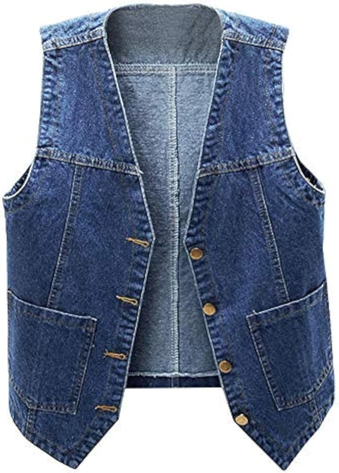 Ladyful Women's Sleeveless Denim Vest V Neck Button Down Jean Waistcoat Jacket | Amazon (US)