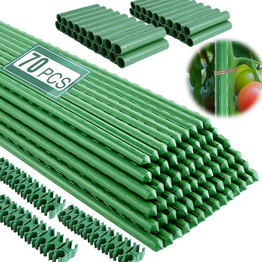 Garden Stakes 16 Inch 70 Pack, Diy 4ft 5ft 6ft 7ft 8ft Tomato Stakes Plastic Coated Metal Plant S... | Amazon (US)