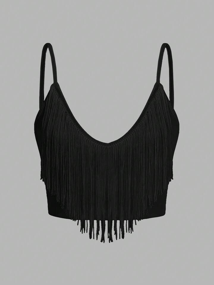 SHEIN ICON Solid Fringe Trim Cami Top | SHEIN