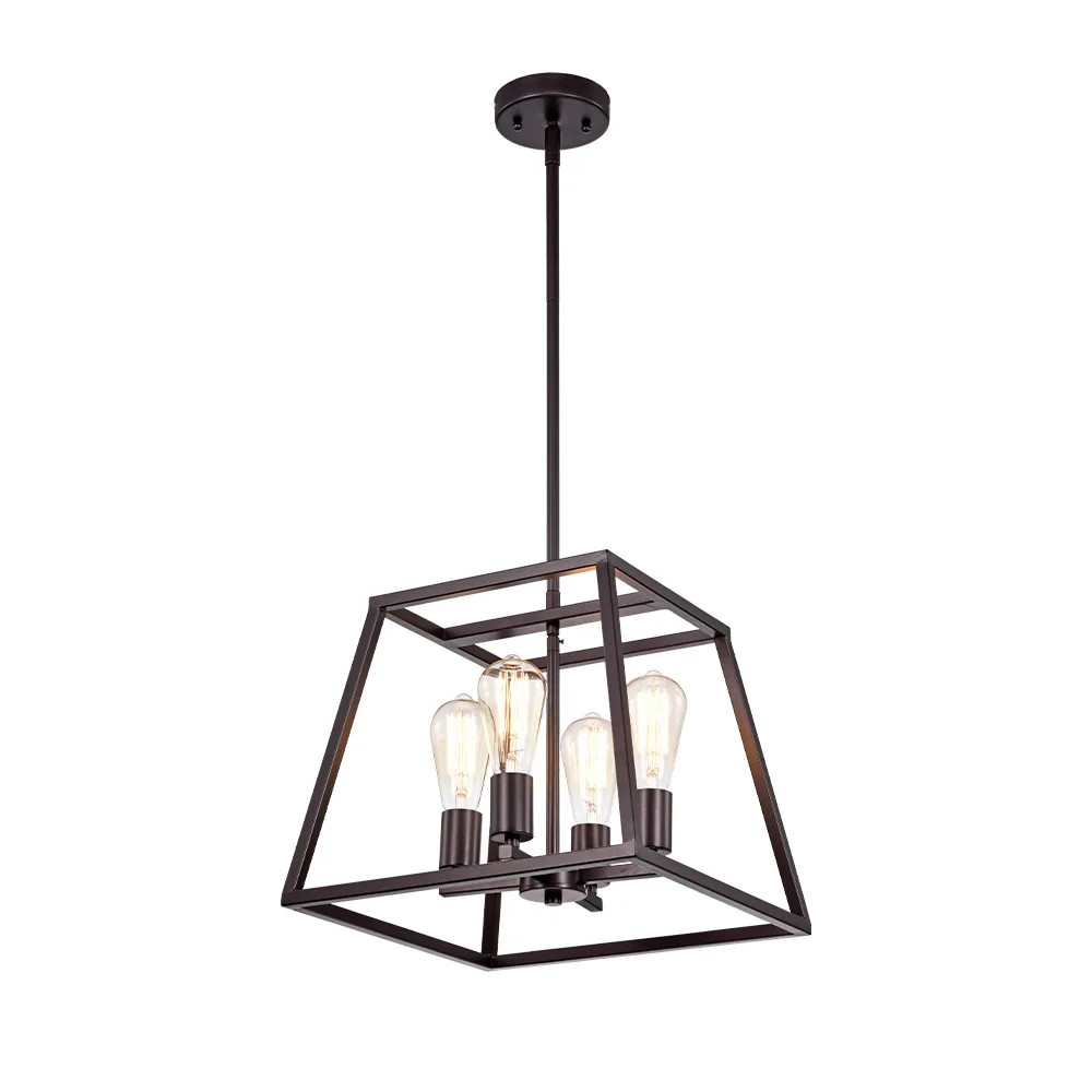 4-Light Brown/Black Square Iron Ceiling Lamp Chandelier with Brown Ringed | Bed Bath & Beyond