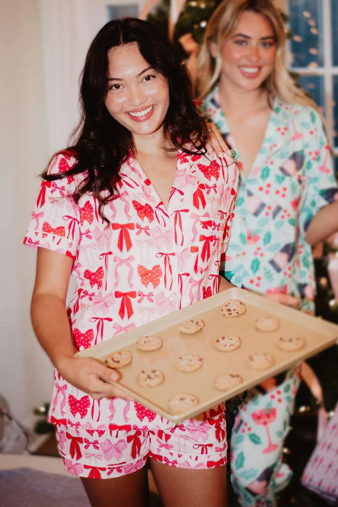 Pink & Red Coquette Bows PJ Shorts Set For Women | Katydid