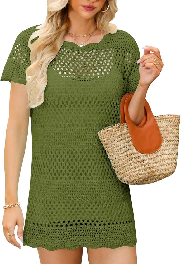 Yawburk Womens Swimsuit Cover Up Crochet Hollow Out Cover Up Summer Bikini Swimwear Knit Beachwea... | Amazon (US)