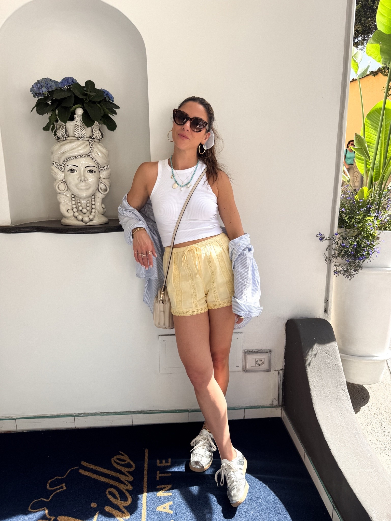 Italy OOTD ✨🤌🏻🍋

Positano day look with @Abercrombie shorts + metallic Sambas 🍋

Positano Italy, Positano outfit, Amalfi Coast outfit, Italy travel outfit, Europe summer outfit, casual travel outfit, sightseeing outfit, shorts outfit, tank top outfit, Abercrombie outfit, Adidas Samba, metallic sneakers, travel style

#LTKootd #LTKTravel #LTKOver40