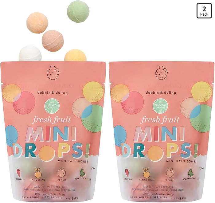 Dabble & Dollop Mini Bath Bombs, 100% Natural Droplets for Kids, Fresh Fruit Scents - Resealable ... | Amazon (US)