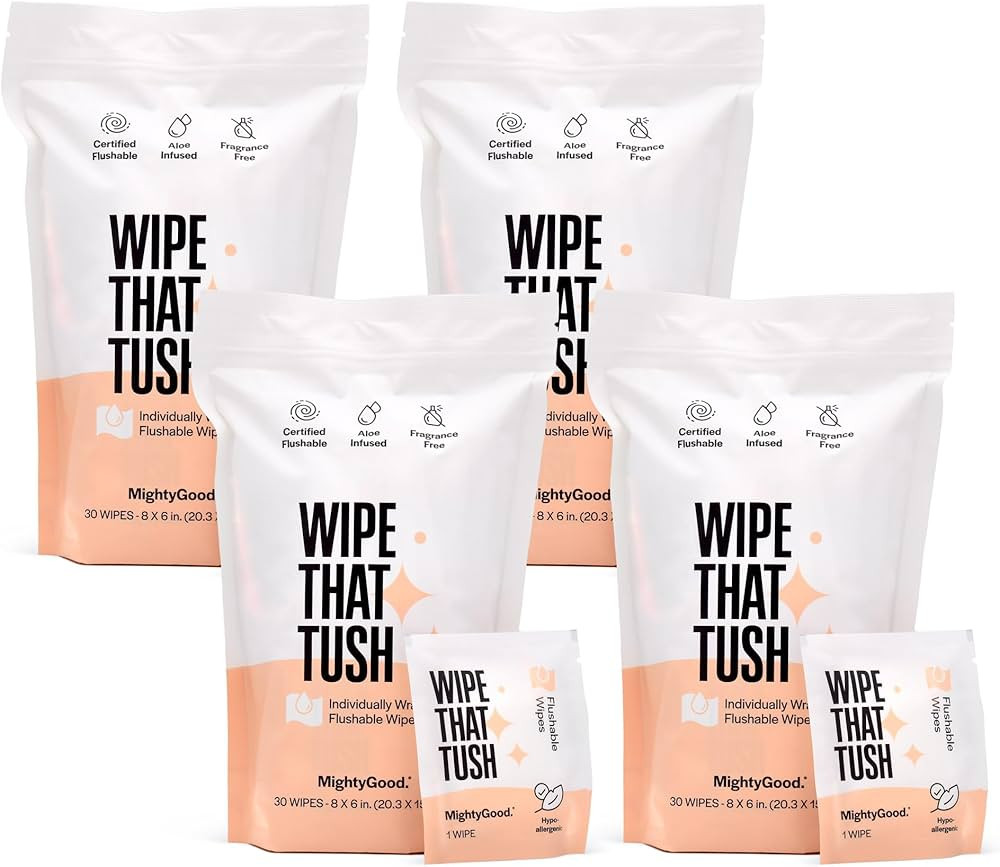 Wipe That Tush On-The-Go Flushable Wet Wipes - 4 Pack, 120 Wipes - Individually Wrapped Extra-Lar... | Amazon (US)