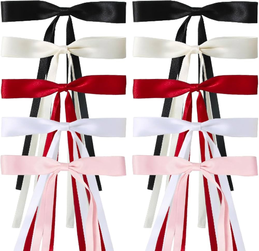 Ribbon Hair Bows for Women Girls, 10PCS Hair Ribbon Bows Hair Clips with Bowknot Long Tail Tassel... | Amazon (US)