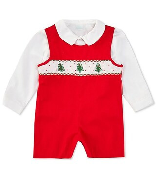 Little Boys 2T-4T Embroidered Long Sleeve Christmas Tree Romper | Dillard's